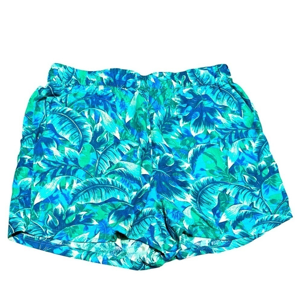 Caribbean Joe blue and green tropical print Bermuda Shorts Small NWT
